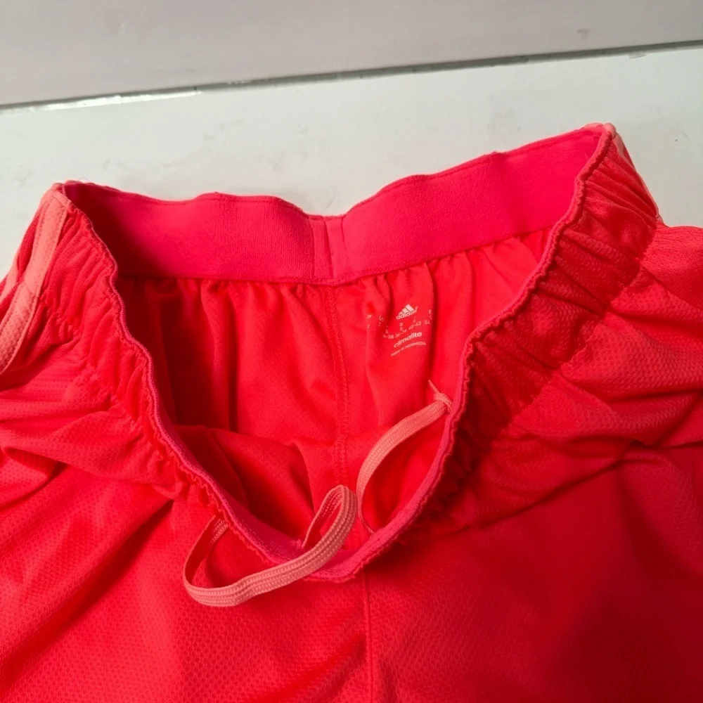 Adidas gym shorts womens small coral pink stripe yoga workout running climalite